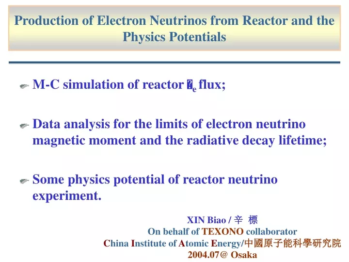 production of electron neutrinos from reactor