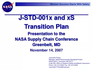 Presentation to the  NASA Supply Chain Conference Greenbelt, MD