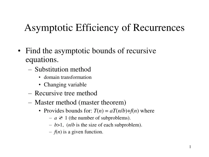 asymptotic efficiency of recurrences