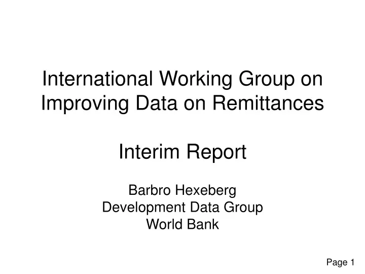 international working group on improving data on remittances interim report