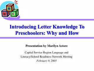 Introducing Letter Knowledge To Preschoolers: Why and How