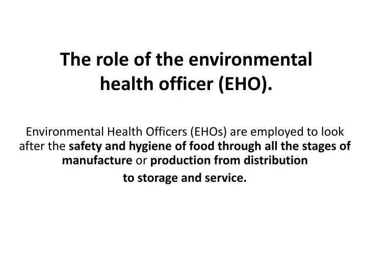 the role of the environmental health officer eho