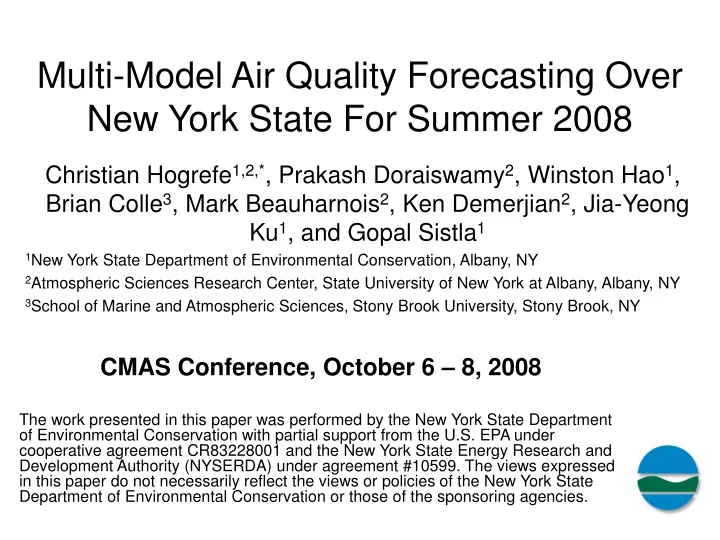 multi model air quality forecasting over new york state for summer 2008