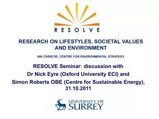 RESOLVE Seminar: discussion with  Dr Nick Eyre (Oxford University ECI) and