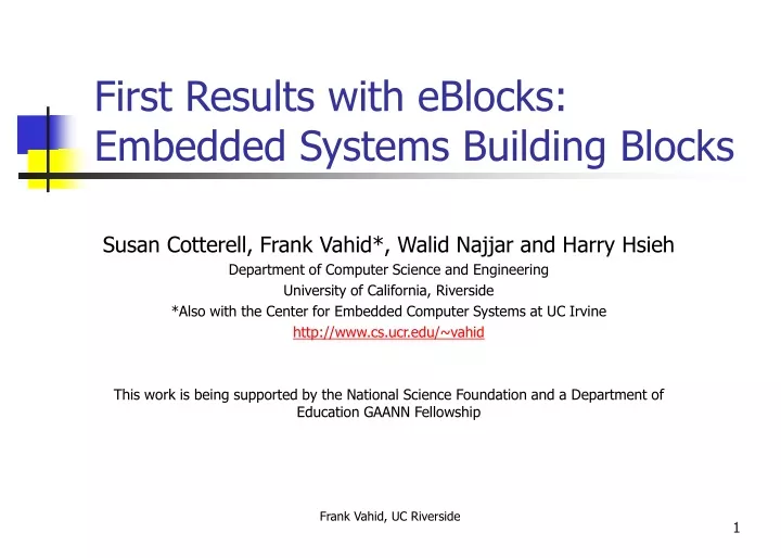 first results with eblocks embedded systems building blocks