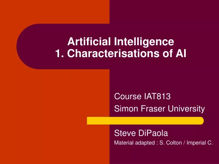 artificial intelligence 1 characterisations of ai