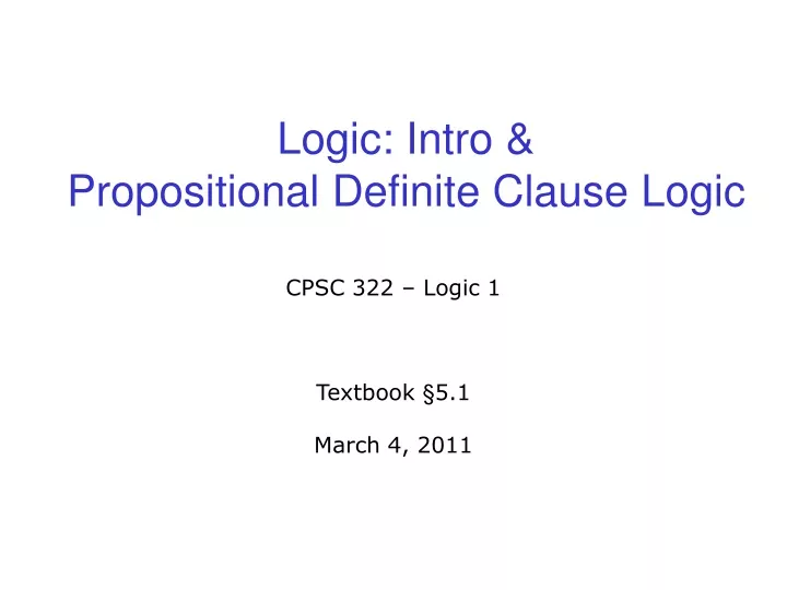 logic intro propositional definite clause logic