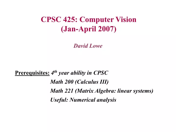 cpsc 425 computer vision jan april 2007