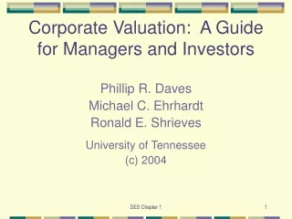 Corporate Valuation:  A Guide for Managers and Investors