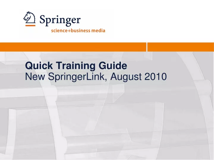 quick training guide new springerlink august 2010