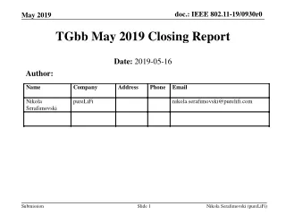 TGbb May 2019 Closing Report