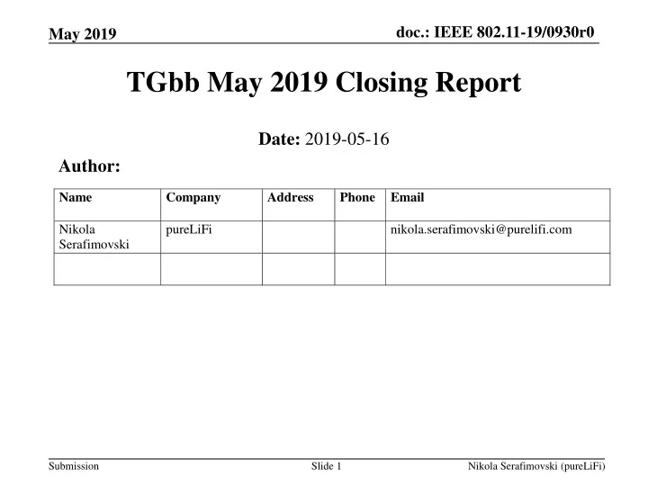 tgbb may 2019 closing report