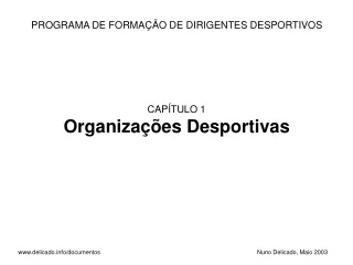 PROGRAMA DE FORMAÇÃO DE DIRIGENTES DESPORTIVOS CAPÍTULO 1 Organizações Desportivas