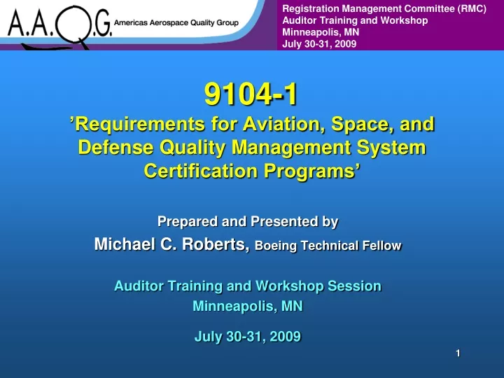 9104 1 requirements for aviation space and defense quality management system certification programs