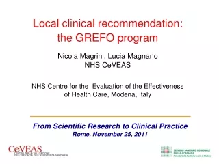 From Scientific Research to Clinical Practice  Rome, November 25, 2011