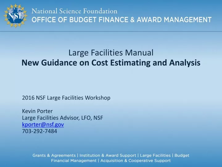 large facilities manual new guidance on cost estimating and analysis