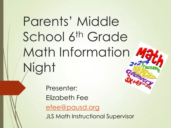 parents middle school 6 th grade math information night