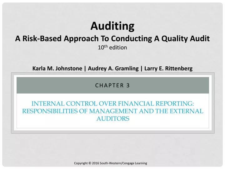 internal control over financial reporting responsibilities of management and the external auditors