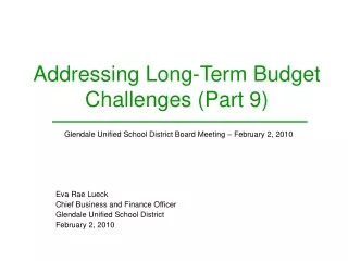 Addressing Long-Term Budget Challenges (Part 9)