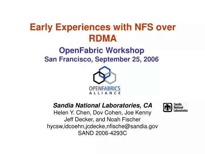 early experiences with nfs over rdma