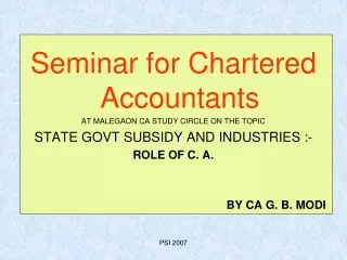 Seminar for Chartered Accountants  AT MALEGAON CA STUDY CIRCLE ON THE TOPIC