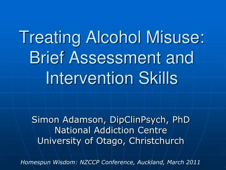 treating alcohol misuse brief assessment and intervention skills