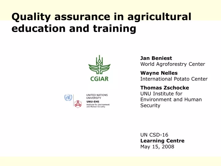 quality assurance in agricultural education
