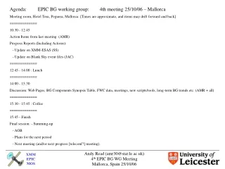 Agenda:         EPIC BG working group:  	4th meeting 25/10/06 – Mallorca