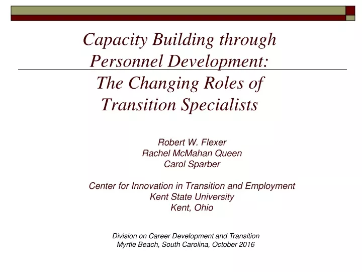 capacity building through personnel development the changing roles of transition specialists