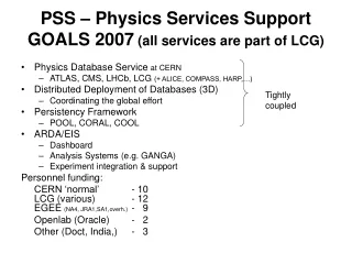PSS – Physics Services Support GOALS 2007  (all services are part of LCG)