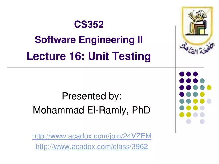 cs352 software engineering ii lecture 16 unit testing