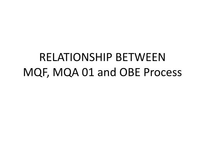 relationship between mqf mqa 01 and obe process