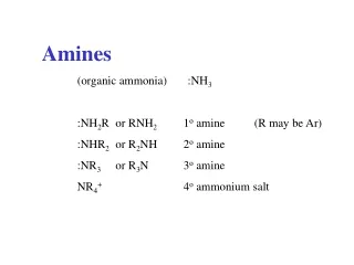 Amines (organic ammonia)       :NH 3 	:NH 2 R	 or RNH 2 	1 o  amine	(R may be Ar)