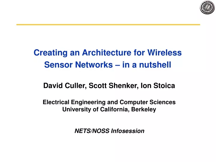 creating an architecture for wireless sensor networks in a nutshell