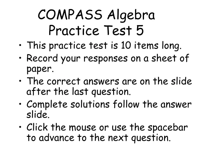 compass algebra practice test 5