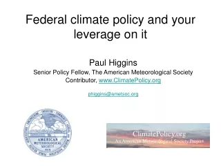 Federal climate policy and your leverage on it