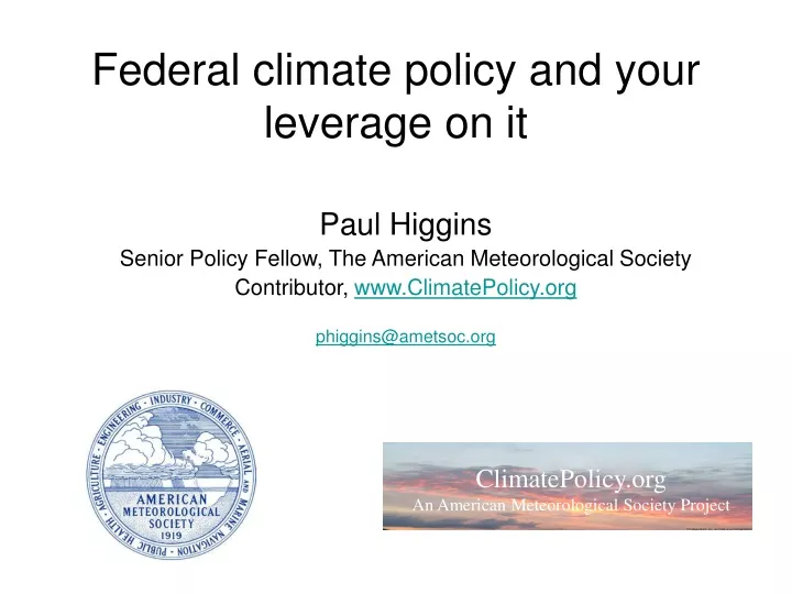 federal climate policy and your leverage on it