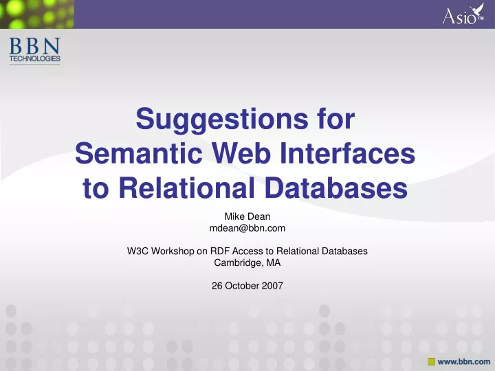 suggestions for semantic web interfaces to relational databases