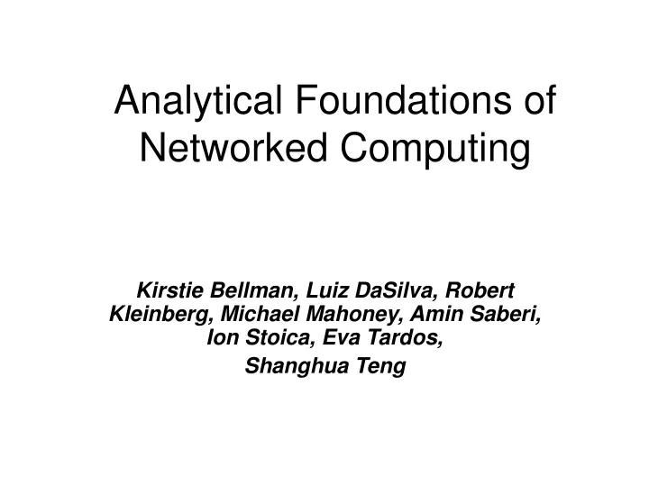 analytical foundations of networked computing
