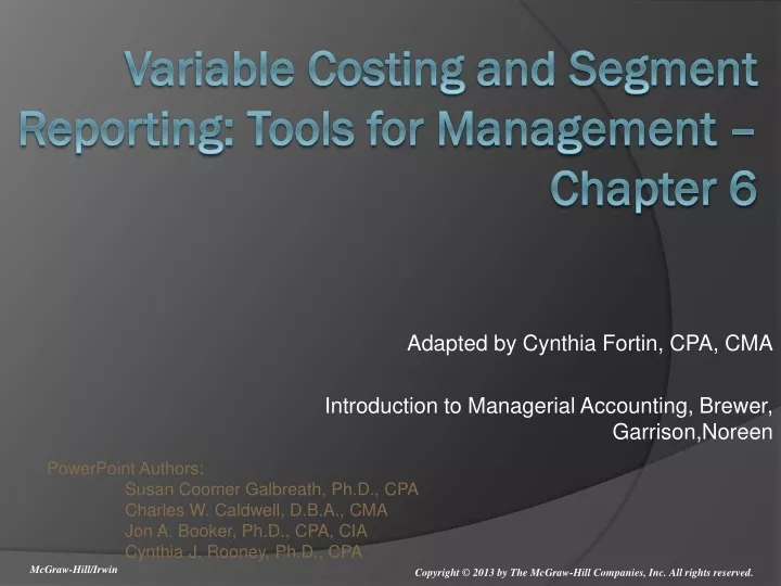 variable costing and segment reporting tools for management chapter 6