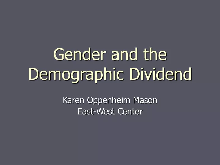 gender and the demographic dividend