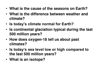What is the cause of the seasons on Earth? What is the difference between weather and climate?