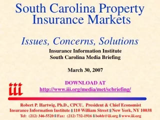 South Carolina Property  Insurance Markets Issues, Concerns, Solutions