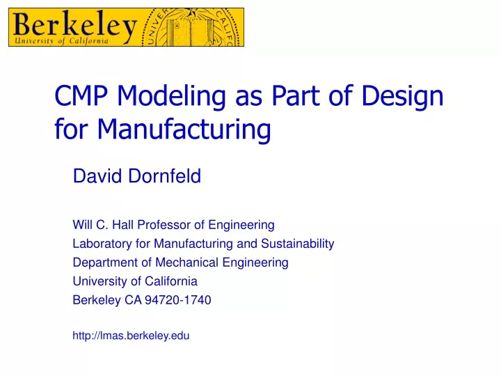 cmp modeling as part of design for manufacturing