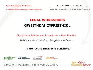 Sport Governance Conference In Partnership with the Legal Panel Framework