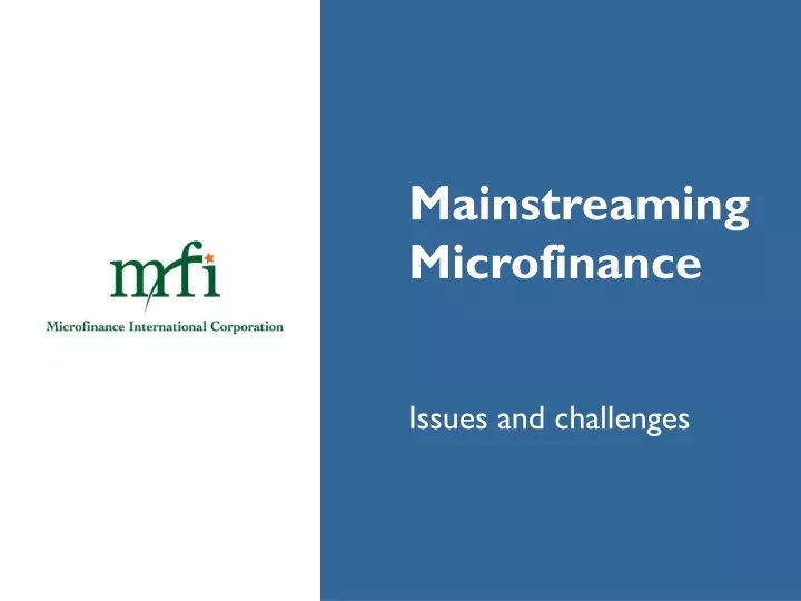mainstreaming microfinance issues and challenges