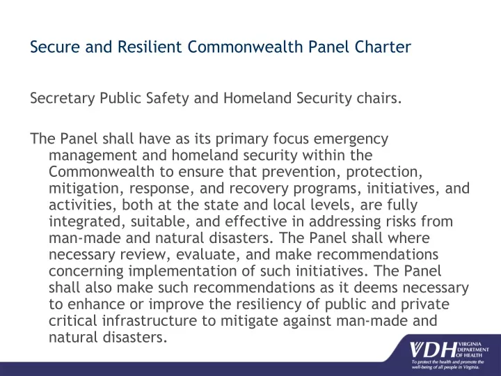 secure and resilient commonwealth panel charter