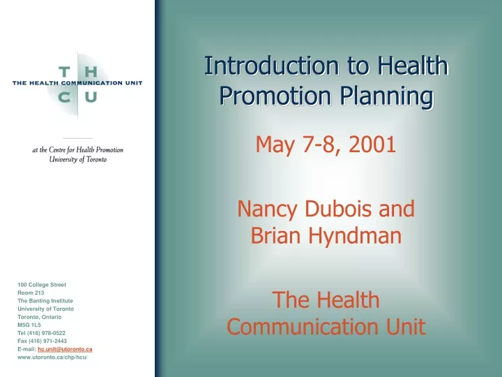 introduction to health promotion planning
