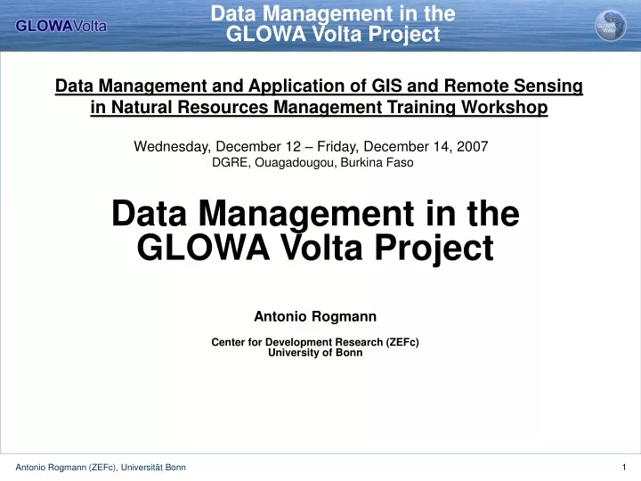 data management in the glowa volta project