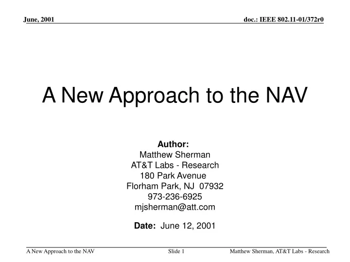 a new approach to the nav